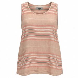 FLAX Linen Striped Tank Top Women Size M‎ Pink/Peach White Sleeveless Pocket